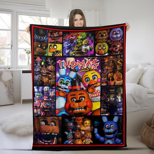 Custom Name Five Nights At Freddy's Blanket, Personalized Blankets Blanket, Baby Birthday Gift Home Decor