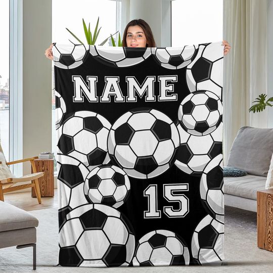 Discover Personalized Soccer Blanket, Custom Football Soft Cozy Sherpa Fleece Blankets, Gift for Soccer Lovers, Birthday Gift For Son, Brother