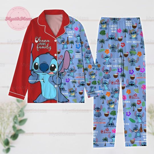 Discover Halloween Stitch Pajamas Set, Ohana Means Family Shirt, Lilo And Stitch Womens Pajamas, Magic Kingdom Merch, Disney Fan Birthday Gift