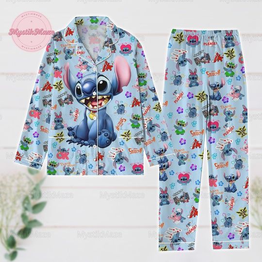 Discover Halloween Stitch Pajamas Set, Lilo And Stitch Shirt, Magic Kingdom Merch, Cute Stitch Women Pajamas, Disney Vacation Tee, Gift For Fan