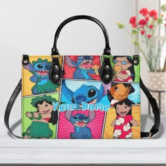Personalized Disney Beach Summer Stitch Luxury Women PU Leather Handbag, Disney