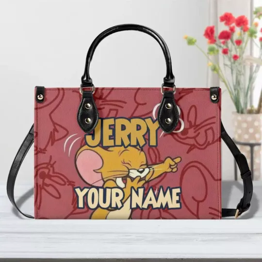 Personalized Jerry Tom and Jerry Luxury Women PU Leather Handbag, Natural