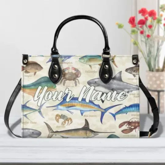 Discover Personalized Fish Luxury Women PU Leather Handbag, Gift For Her