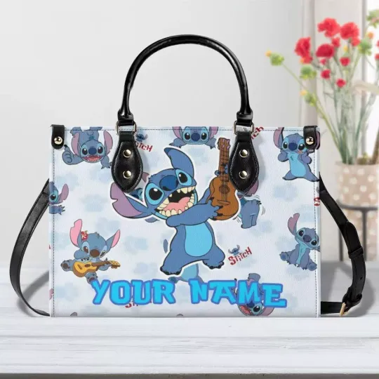 Discover Personalized Stitch Luxury Women PU Leather Handbag, Cartoon Alien gift