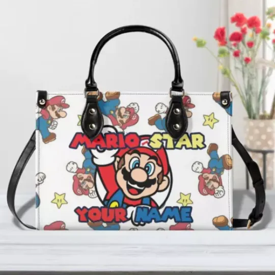 Discover Personalized Mario Star Luxury Women PU Leather Handbag, Natural Material,