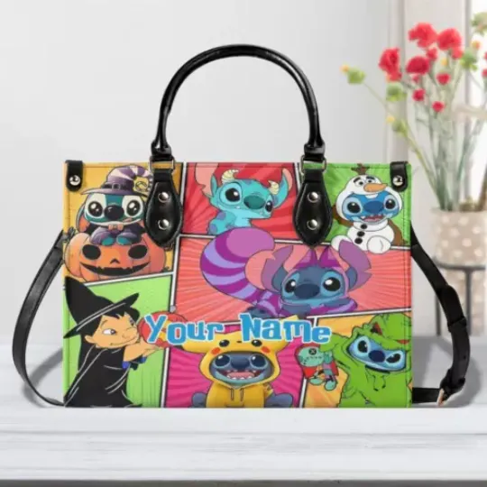 Personalized Halloween Disney Cute Stitch Luxury Women PU Leather Handbag,
