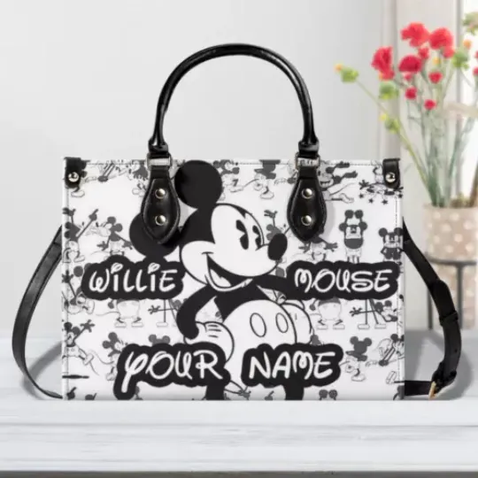 Discover Personalized Willie Mouse Luxury Women PU Leather Handbag, Natural Material,