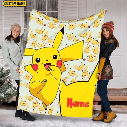 Discover Personalized Name Pika Blanket, PKM Anime Blanket, Funny Pika Fleece Mink Sherpa Blanket, Custom Name Blanket, Newborn Gift