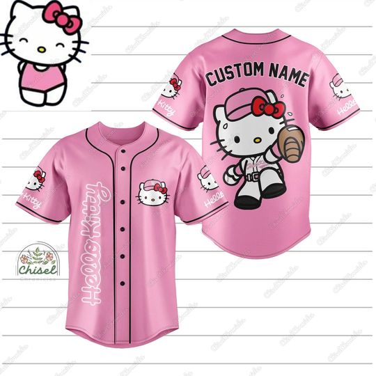 Hello Kitty Jersey Shirt, Hello Kitty Baseball Jersey, Kitty Cat Jersey Shirt, Custom Name Shirt, Hello Kitty Shirt, Kitty Cat Shirt