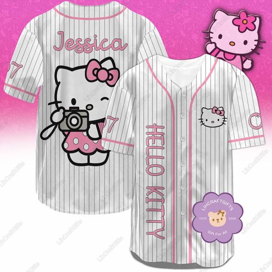 Hello Kitty Personalized Baseball Jersey, Cute Cat Shirt, Kitty Cat Tee, My Melody Shirt, Birthday Gift Idea, Jersey For Adult Kid
