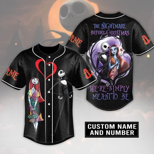 Jack Skellington Baseball Jersey, Custom Jack And Sally Baseball Jersey, Disney Couple Shirt, Nightmare Chrismas Shirt, Treat Or Trick