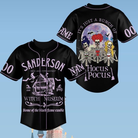Hocus Pocus Baseball Jersey, Personalized Sanderson Witch Jersey, Sanderson Sisters Shirt, Disney Halloween Gift, Magic Kingdom Shirt