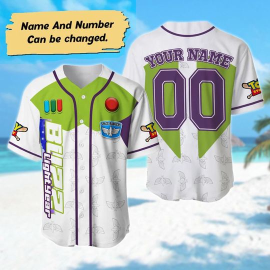 Discover Personalized Toy Story Buzz Lightyear Green Baseball Jersey, Custom Name Toy Story Character Basketball Jersey, Toy Story Birthday Outfit