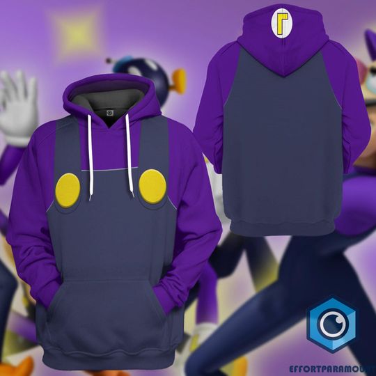 Waluigi 3D Full Over Print Hoodie, Super Mario Waluigi Shirt, Cosplay Matching Shirt, Halloween Costume, Mario Luigi Bowser