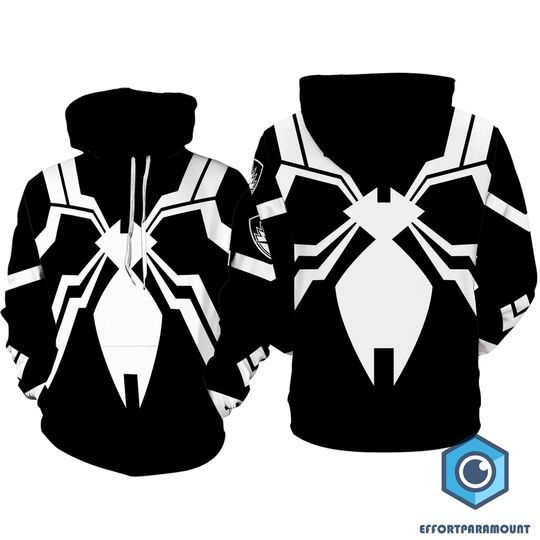 All Over Print Black Spiderman Cosplay Costume Hoodie, Venom Spiderman Shirt, Anti Hero Halloween Costume Outfit