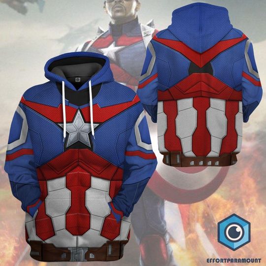 Sam Wilson Captain America Full Over Print 3D Hoodie, Captain America Cosplay Shirt, Avengers Superhero , Captain America Shirt