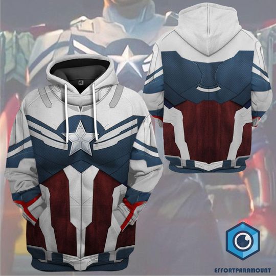 All Over Print Sam Wilson Captain America Hoodie, Superhero Halloween Costume Outfit, Sam Wilson Hoodie, Halloween Gifts