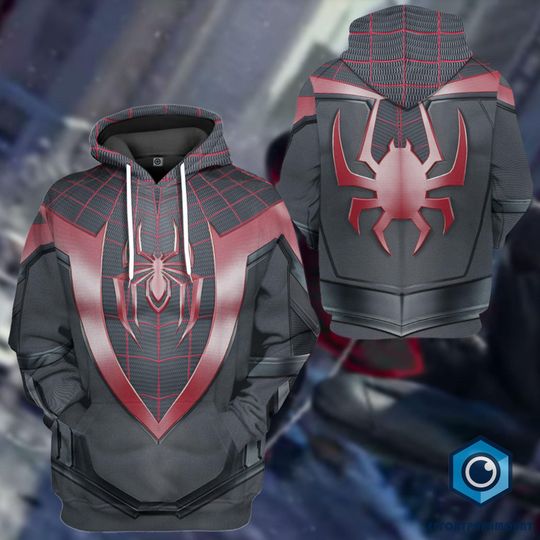 All Over Print Spiderman Miles Morales Hoodie, Halloween Costume, Spiderman Miles Morales Shirt, Spiderman Hoodie, Superhero Shirt