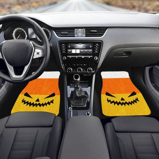Discover Halloween Car Mats, Spooky Car Mats, Spooky Car Mats, Goth Car Mats, Jack-O-Lantern Face Car Mats, Candy Corn Stripes Car Mats