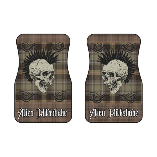 Punk Rock Brown Plaid Alien Milkshake Car Mats | Horror Car Mats | Halloween Car Mats | Car Decoration