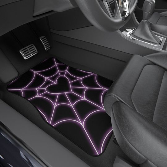 Discover Y2K themed car mats | Pink heart | Spider web | Pink spider web heart | car decor | Car accessories | Floor Mats