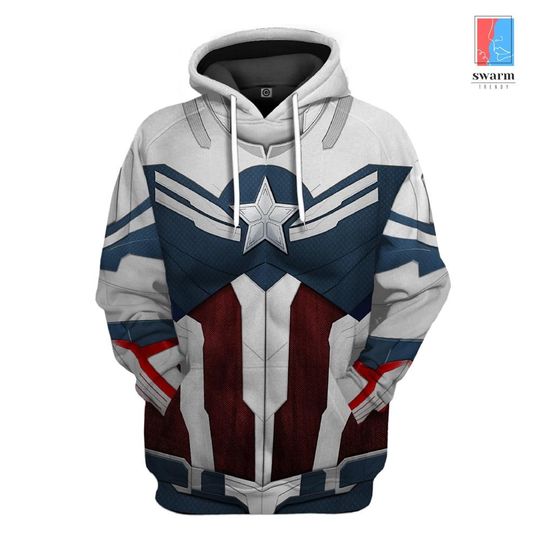 Sam Wilson Captain America Suit Full Over Print 3D Hoodie | Captain America Superhero Cosplay Shirt | Avengers Superhero Hoodie