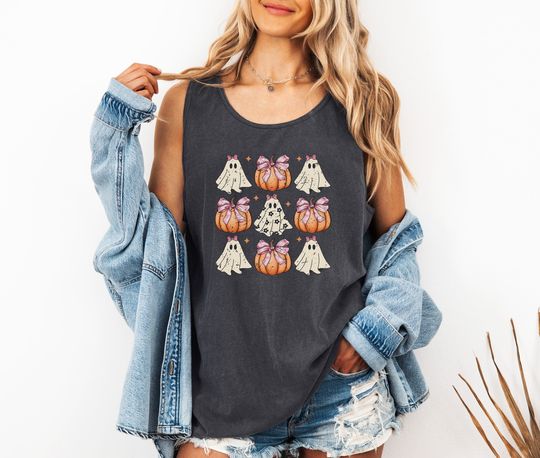 Discover Cute Ghost Pumpkin Tank, Ghost Pumpkin Shirt, Spooky Season, Fall Lover Shirt
