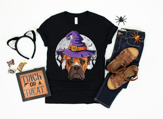 Discover Boxer Witch Halloween Shirt / Happy Halloween / Trick or Treat / Boxer Dog Lover