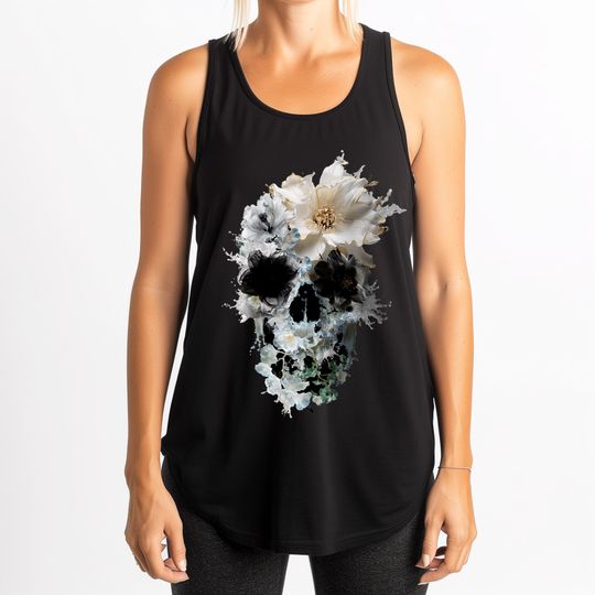 Discover Splash Skull Women's Tank Top, Womens Racerback Bloom Skull Tank Top