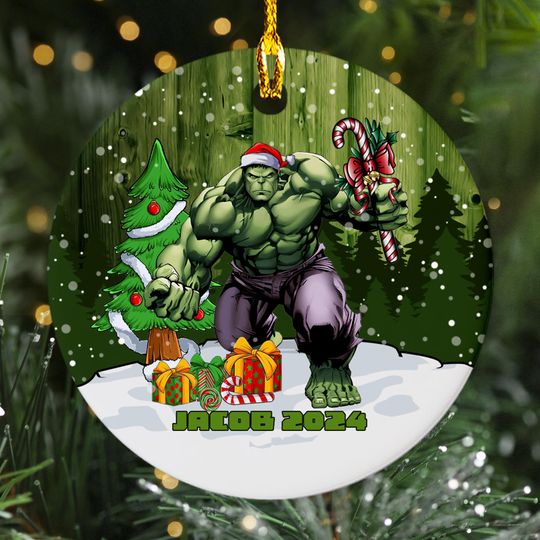 Personalized Ornament Green Superhero, Giant American Hero Character Xmas Ornament, Customized 2024 Christmas Tree Decor Gift For Kid