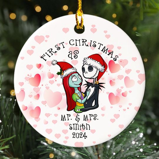 Personalized First Nightmare Christmas Ornament, His And Her Valentine Customized 2024 Christmas Tree Decor, Couple Xmas Gift For Lover