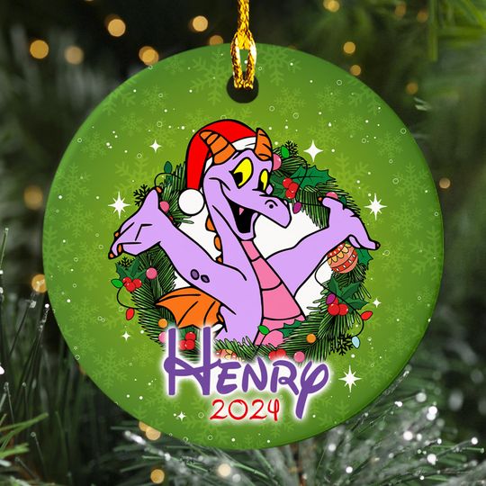 Personalized Purple Dragon Christmas Wreath Ornament, Funny Dragon Customized 2024 Christmas Tree Decor, Dragon Santa Hat Xmas Gift For Kid