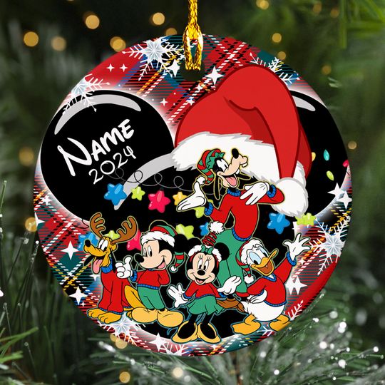Discover Personalized Mouse Ear Santa Hat Christmas Ornament, Mouse Group Trip Customized 2024 Christmas Tree Decor, Mouse Character Gift For Kid
