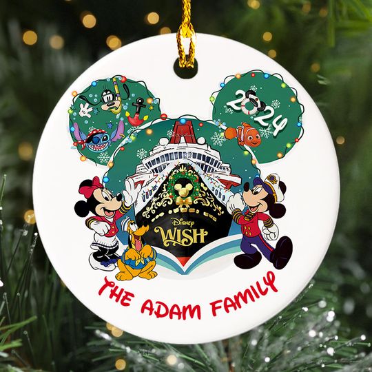 Personalized Family Cruise Trip Christmas Ornament, Mouse Ears Customized 2024 Christmas Tree Decor, Cruise Ship Xmas Gift For Kid