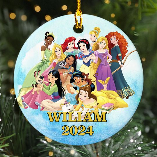 Discover Personalized Princess Christmas Ornament, Cute Princess Customized 2024 Christmas Tree Decor, Princess Family Xmas Party Gift For Kid