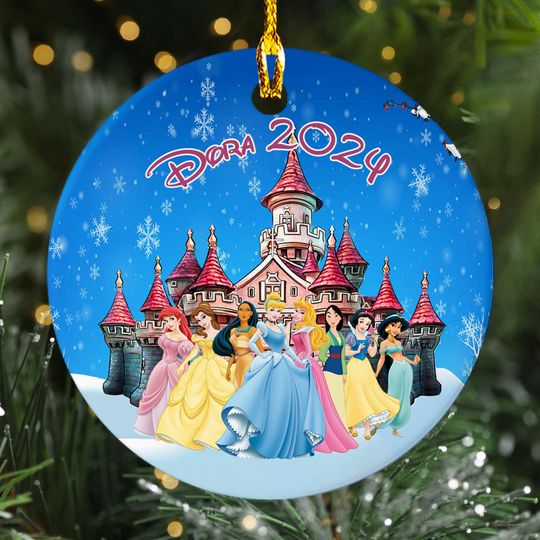 Discover Personalized Princess Party Christmas Ornament, Cute Princess Customized 2024 Christmas Tree Decor, Castle Princess Xmas Gift For Kid