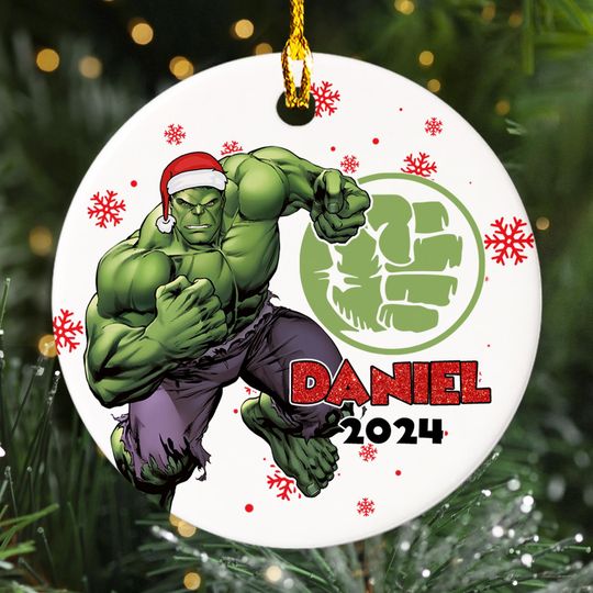 Personalized Ornament Green Giant, Customized 2024 Christmas Tree Decor, Gift For Kid, Superhero Santa Christmas Ornament, Hero Xmas Gift