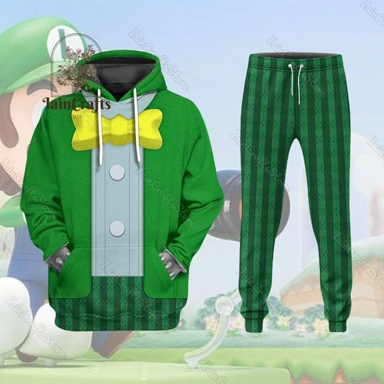 Super Mario Luigi Hoodie, Super Mario Costume Shirt, Game Character Shirt, Super Mario Hoodie, Super Mario Jogger, Super Mario Fan Gift