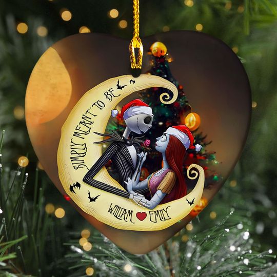 Personalized Nightmare Christmas Ornament, His And Her In The Moon Customized 2024 Christmas Tree Decor, Skeleton Couple Xmas Gift