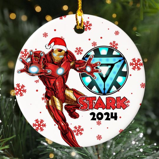Personalized Iron Hero Christmas Ornament, Super Iron Character Customized 2024 Christmas Tree Decor, Superhero Movie Xmas Gift For Kid