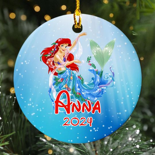 Personalized Little Princess Christmas Ornament, Mermaid Princess Customized 2024 Christmas Tree Decor, Ocean Princess Xmas Gift For Kid