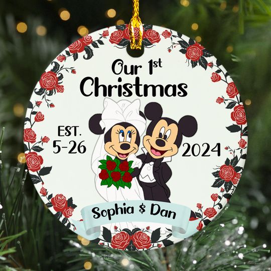 Personalized Mouse Couple Christmas Ornament, Our First Christmas Customized 2024 Christmas Tree Decor, Wedding Anniversary Xmas Family Gift