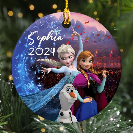 Discover Personalized Snow Princess Christmas Ornament, Winter Princess Movie Customized 2024 Christmas Tree Decor, Princess Santa Hat Gift For Kid