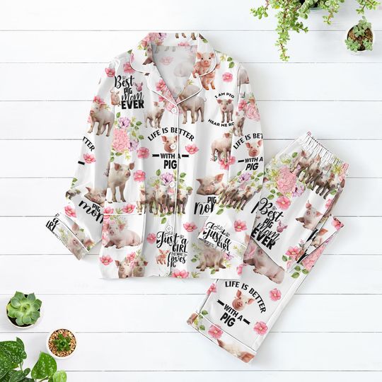 Discover Cute Pigs Pajamas Set, Pig Mom Pajamas, Animal Lover Shirt, Pajama Set For Women, Gifts For Farmers, Long Sleeve Pyjamas, Pig Pjs