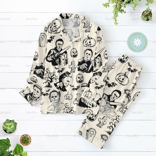 Discover Halloween Michael Myers Pajamas Set, Horror Characters Pjs, Myers Thriller Pajamas Pants, Scary Movie Long Sleeve Pyjamas, Horror Gift