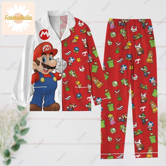 Super Mario Pajamas Set, Mario Gaming Pajamas Pants, Mario Luigi Peach Pjs, Cartoon Long Sleeve Pyjamas, Pajamas For Party, Mario Shirt