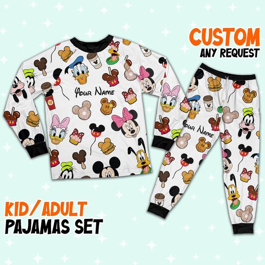 Custom Disneyland Trip Mickey Colorful Pajamas, Custom Kid Youth Adult Pajamas, Pajamas Birthday Gift, Disney Vacation