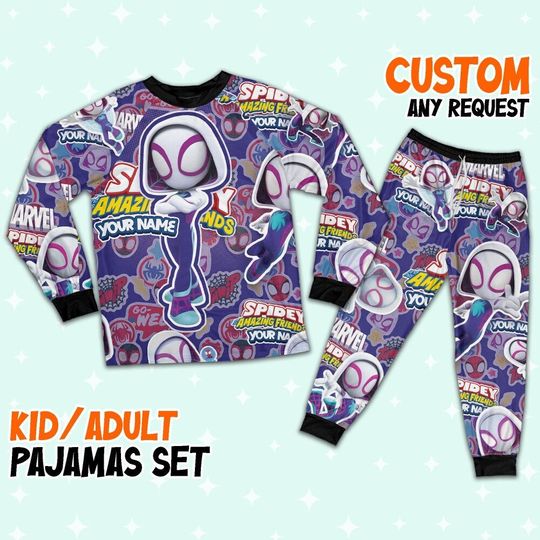 Discover Personalized Name Ghost Spider girl  Spidey and his Amazing Friends Pajamas, Holiday Matching Pajamas
