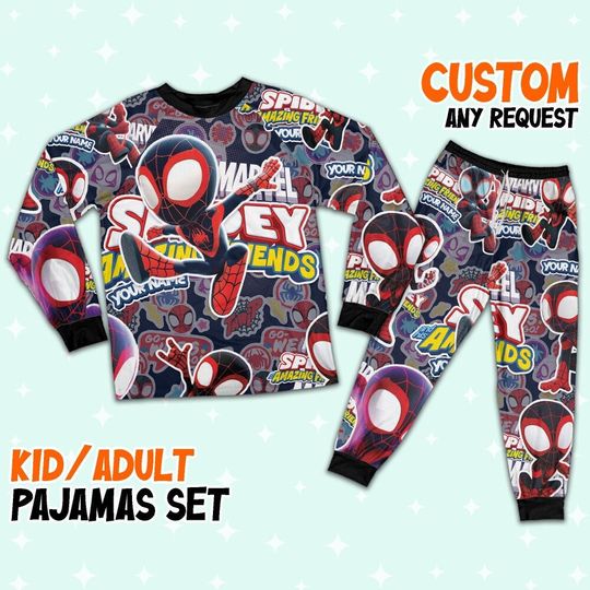 Discover Personalized Name MilesSpidey and his Amazing Friends cute Pajamas, Holiday Matching Pajamas