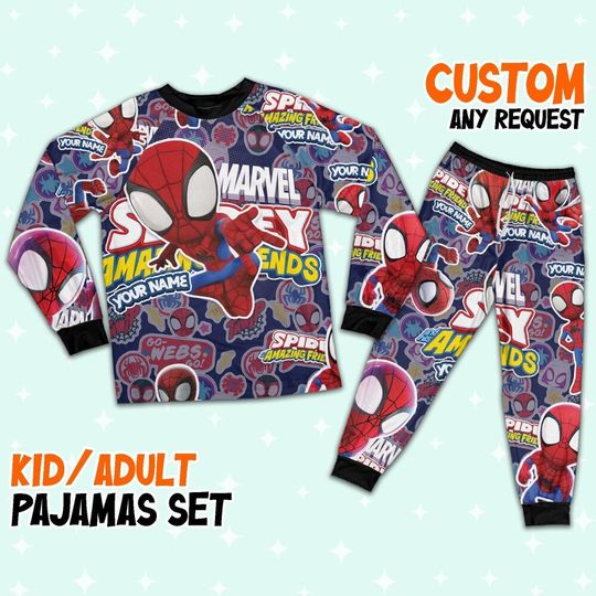 Personalized Name Spidey and his Amazing Friends cute Pajamas, Holiday Matching Pajamas